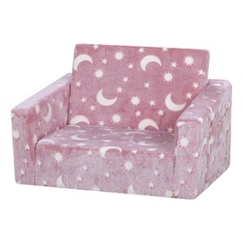 AFBKSS&BB Toddler Sofa Glow in The Dark,2 in 1Kids Chairs, Children Sofas, Baby Armchairs, Full Foam Children Upholstered Couch, Flip Out Sofa Beds Pre-School Furniture (Pink)