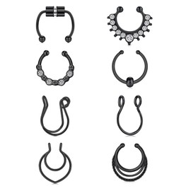 MODRSA Fake Septum Ring Fake Septum Piercing Faux Septum Nose Rings Clip On Septum Nose Ring Faux Septum Piercing Fake Septum Hoop Fake Septum Jewelry Non Piercing Septum Fake Septum Nose Ring Black