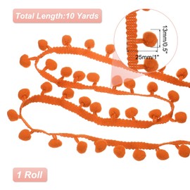 QUARKZMAN 10 Yards Pom Pom Trim Ribbon, 1 Inch Wide Orange Pom Pom Ball Fringe Trim Sewing Fringe Fabric Trim Ribbon for DIY Crafts Curtain Clothes Pillow Home Decoration