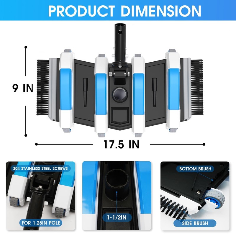 Enhanced Pool Vacuum Head with Direction-Control Swivel Handle Pool Brush