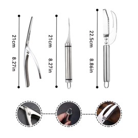 3 PCS Cuchillo para marisco, pelador de camarones, cuchillo limpia camarones, cuchillo de pescado, adecuado para el hogar, restaurante, camping, Herramientas para procesar pescado y camarones