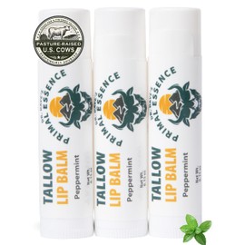 Dr. Dave's Primal Essence Dr. Dave's Primal Essence Moisturizing Tallow Lip Balm - Grass-Fed Beef Tallow with Organic Coconut Oil, Beeswax and Vitamin E - Peppermint, 3-Pack