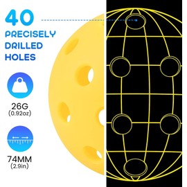 Geekman Premium Pickleball Balls, USAPA Standard 40 Holes Pickleballs for Outdoor Play, Consistent Bounce and True Flight (6 Pack)
