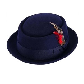 CASUALKING Mens Hats Trilby Hat Pork Pie Hats for Men Classic Textured Pork Pie Hat Outdoor Hat Men's Hats & Caps Mens Summer Hats for Men Beach Hat Trilby Hats for Men-Navy-S 56 cm