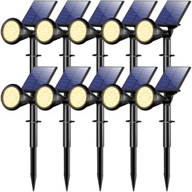 WELALO Solar Spot Lights Outdoor Waterproof IP65, 10 Pack 4 Lighting Modes Solar Powered Landscape Flood Flag Spotlights with Auto On/Off,Solar Garden Yard Pathway Wall Uplights for Outside,Warm White