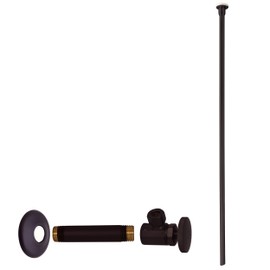 Westbrass A103KFH-62 1/2" IPS x 3/8" OD x 20" Flat Head Riser Line Kit with Round Handle Angle Supply Shut Off Valve for Toilet, Matte Black