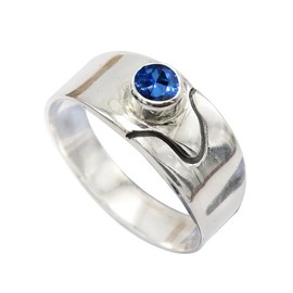 SILVERTROVE Im Labor gezüchteter blauer Saphir-Edelstein-Bandring für Herren und Damen, Bandring in allen Größen, Sterlingsilber, Bandring-Schmuck CRG1081AO14_(60 (19.1))