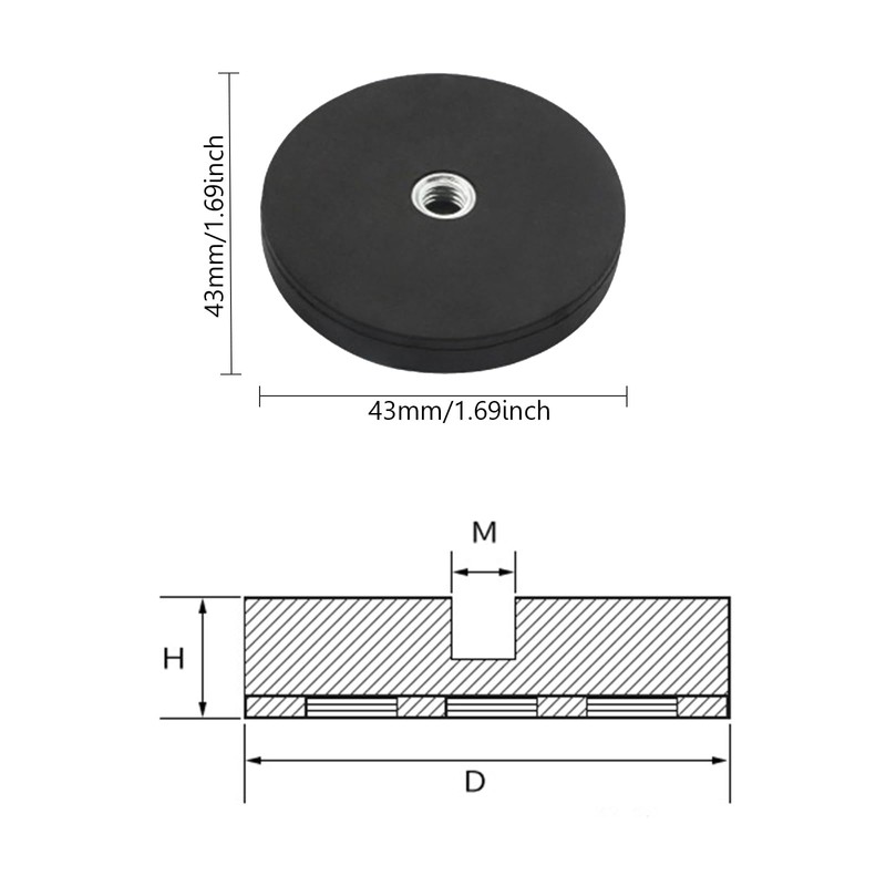 4 Pieces Rubber Coated Monting Magnets, 43mm Round Non-Slip Neodymium