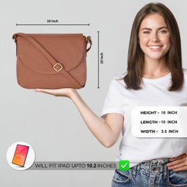 Ozora Vintage Genuine Leather Shoulder Crossbody Purse For Women with Adjustable Strap, Mobile Pocket & Inside Zipper (Tan NDM)