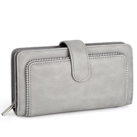 UTO Purses for Women RFID Blocking Ladies Wallet 15 Card Holders Snap Closure PU Leather Grey