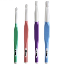 Coopay 4-Piece Large Crochet Hook Set, Sizes 8.0 mm, 10 mm, 12 mm, 15 mm Longer Crochet Hooks with ABS Crochet Head, TPR Crochet Handle, Ergonomic Chunky Crochet Hook for Thick Wool, Carpets, Bulky