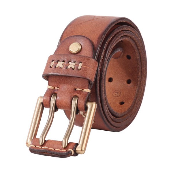 Generic Handmade Irregular Scratched Double Prong Bridle Belt for Men