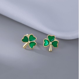 SLUYNZ 925 Sterling Silver Clover Stud Earrings for Women Teens Green Irish Shamrock Earrings Studs for St Patricks Day (B-Gold)