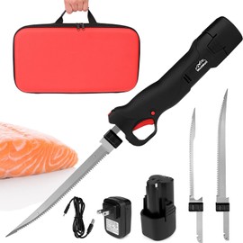 WellMall Cordless Electric Fillet Knife - Electric Fillet Knife for Fish with 2 Stainless Steel Blades, Cordless with Non-Slip Grip Handle and Safe Lock