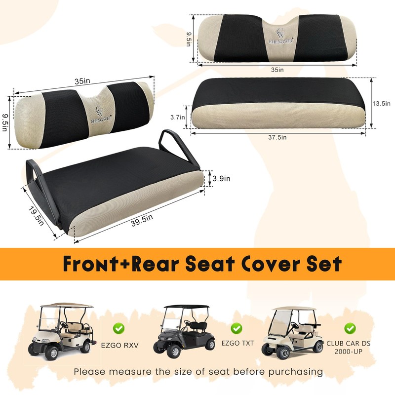 Golf Cart Seat Covers 2 Piece Front and Rear Seat