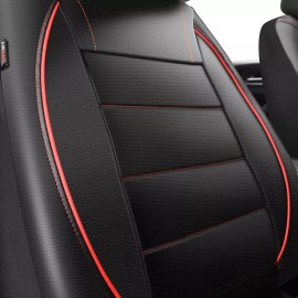 CAR PASS Universal FIT Piping Leather Two Front Seat Covers Black Red