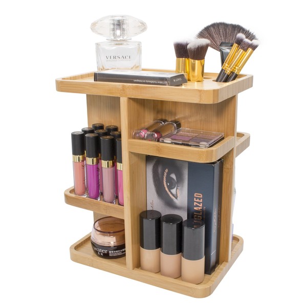 Sorbus 360° Bamboo Cosmetic Organizer, Multi-Function Storage Carousel for Makeup,