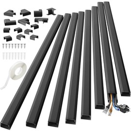 Yecaye 8 Piezas Canaletas para Cables Pared de 3.2 m, Cubre Cable Organizador para Pared, Kit de Canalización Canaleta para 3-4 Cables, Ocultar Cable detrás del TV y Superficie Pintable, Negro