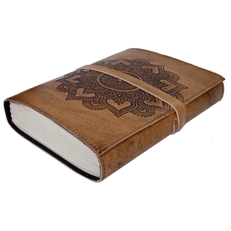 Purpledip Leather Journal 'Flower Of Life': Vintage Spiritual Design Diary