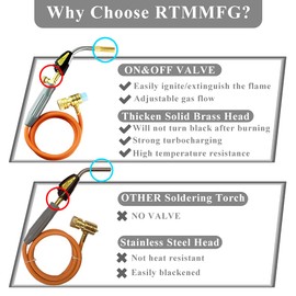 RTMMFG Self-Ignition Propane Soldering Torch Mapp Gas Welding Torch with Brass Head，Adjustable Swirl Flame Trigger one-touch Ignition, 5ft Hose