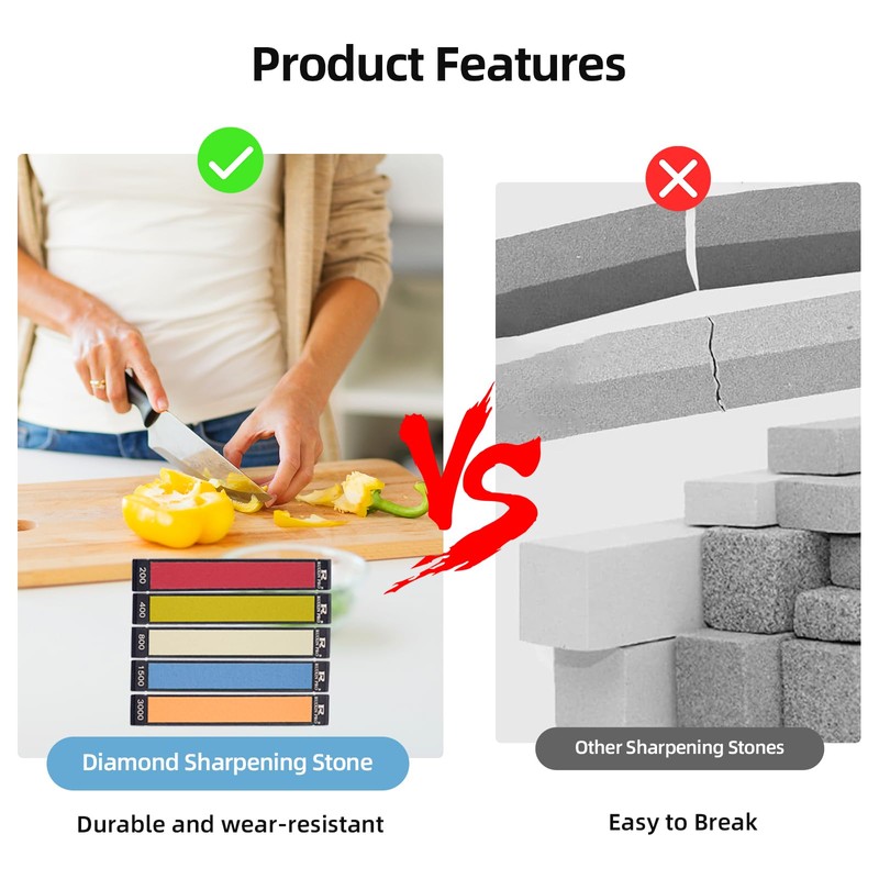 RUIXIN PRO 5PCS Diamond Sharpening Stones, #200#400#800#1500#3000 Grit for Knife