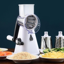 Rotary Cheese Grater Shredder, Multifunction 5 in 1 Kitchen Manual Speed Round Mandolin Food Slicer Vegetable Shooter Potato Hashbrown Grinder for Nut, Carrot, Radish, Cucumber