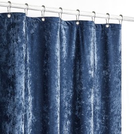 Fredsure Distressed Velvet Shower Curtain Set, 13 Pieces Navy Including 1 Piece 72"x72" Shower Curtain and 12 Pieces Silver Hooks