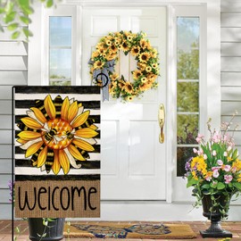 BLKWHT Spring Summer Sunflower Garden Flag 12x18 Vertical Double Sided Bee Welcome Farmhouse Holiday Outside Decorations Burlap Yard Stripe Flag BW803