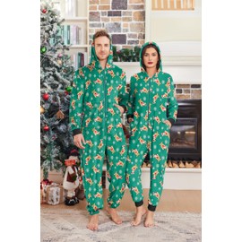 Ekouaer Christmas Matching Onesie for Couples Fleece Hoodie One Piece Zipper Pajamas with Pockets S-XXL