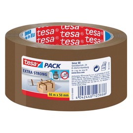 tesa Extra Strong PVC Packing Tape for Packing Heavy Parcels and Boxes, Brown, 66 m x 50 mm