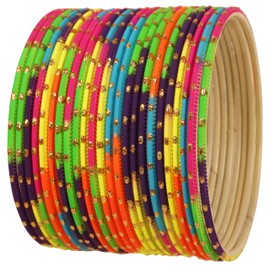 Touchstone Indian Bollywood "Colorful 2 Dozen Bangle Collection" Golden Glitters Textured Multicolor Large Size Designer Jewelry Bangle Bracelets Set of 24 for Women