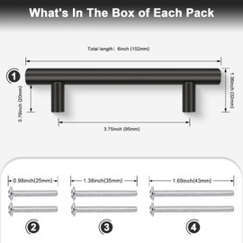 Probrico 5 Pack Stainless Steel Cabinet Pulls,Black Handles Kitchen Cabinet Handles Drawer Pulls Drawer Handles Black Hole Center 3-3/4 Inch