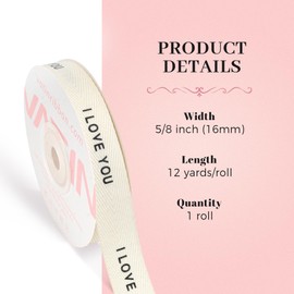 VATIN Cotton Twill Tape Ribbon, I Love You Herringbone Tape 5/8 Inch x 12 Yard Spool,Natural,100% Cotton Ribbon,Herringbone Ribbon Use for Gift Wrapping,Bow Making,Home Decor,Floral Decoration