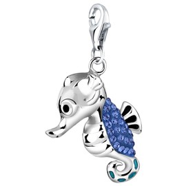 Nenalina 714146-001 Seahorse Carabiner Charm Pendant for Charm Bracelet 925 Sterling Silver, Sterling Silver, Crystal