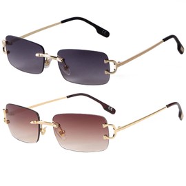 SDinm Small Narrow Rimless Sunglasses Fashion Frameless Rectangle Tinted Lens Eyewear 90s Glasses for Women Men