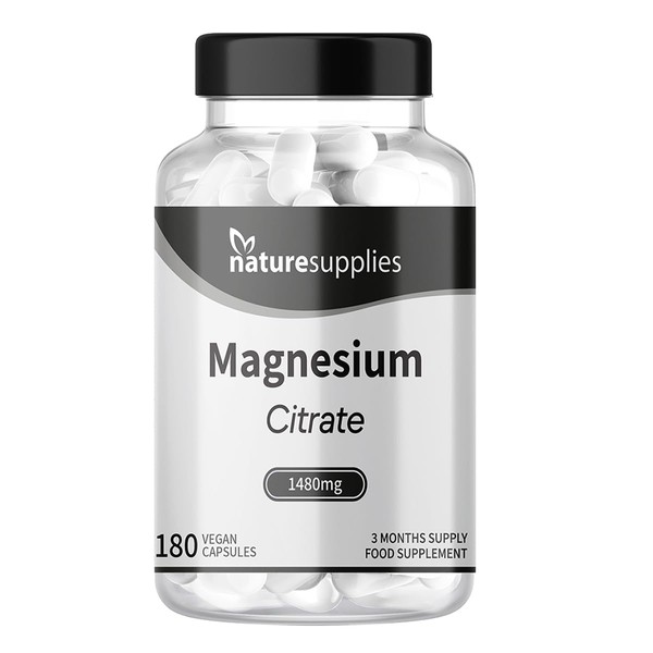 Magnesium Citrate Capsules 1480mg, 180 Per Bottle 3 Months Supply