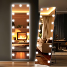 Kosmonia 56x18 Hollywood Full Length Mirror with Light, 17 Dimmable Bulbs & 3 Color Smart Touch Control, Distortion Free, Tempered Glass & Shatter Proof Film, Safe Full Body Mirrors with Stand