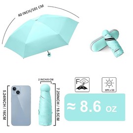 Mini Travel Umbrella for Purse With Case,Compact UV Protection for Sun & Rain, Lightweight Small Umbrella for Backpack,Tiny Portable folding Umbrellas for Women Girls Boys(Green)