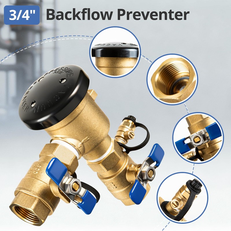 3/4" Pressure Vacuum Breaker Assembly, Solid Brass Backflow Preventer,Max 400