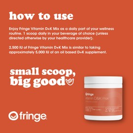 Fringe Fringe Vitamin D3 and K2 Mix Powder, Water Soluble Bio-Available, D3 from Algae, Vitamin K2 MK-7 from Natto, Vegan, Unflavored (30 Servings, Vitamin D & K Mix)