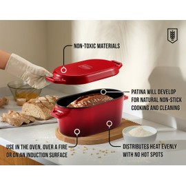 Kook Dutch Oven with Lid, Dual Handles, Enameled Cast Iron, Great for Baking Bread, Cooking and Roasting, Dishwasher Safe, 3.4 Qt, Cherry Ombre