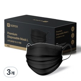Sopick Disposable Mask Large, Black, 3 Pack, 50 Pieces / 쏘픽 일회용 마스크 대형, 블랙, 3개, 50매입