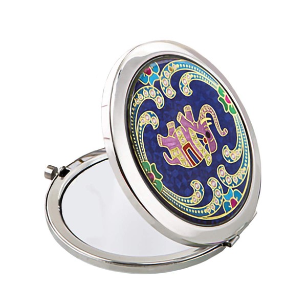 FASHIONCRAFT Indian Elephant Themed Metal Compact Mirror, 2x Magnification and 1x True View, 5966, Blue