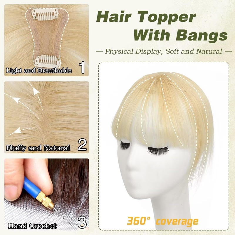 RUNRAYAY Clip in Bangs, 360° 3D Cover Hair Toppers for