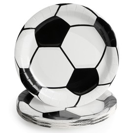 PARTY GO 16 Pcs 7'' Paper Plates for Dinner and Dessert, Football Disposable Plates Party Supplies Pack for Theme Soccer World Cup Decorations Serve 16 Guests