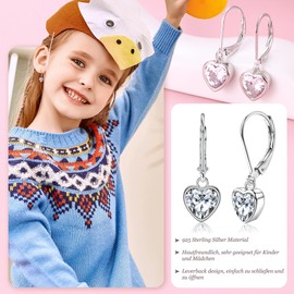 YADOCA 925 Sterling Silver Heart Earrings for Women Children Girls Hypoallergenic Earrings Leverback Zirconia Hanging Earrings, Sterling Silver