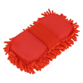 Partuto 1 Pc Universal Car Wash Mitts Chenille Cleaning Sponge Brush Noodle with Elastic Strap Scratch Free Soft Absorbent for Car Home Window - Red