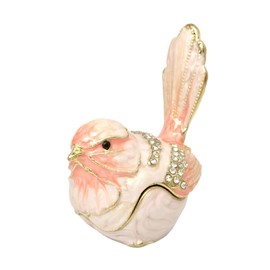 Qsabv Mini Bird Trinket Box, Vintage Metal Enameled Bird Figurine, Rings Earrings Small Jewelry Box Decorative Hand-Painted Collectible Animal Statue Gift for Girls Women, Pink
