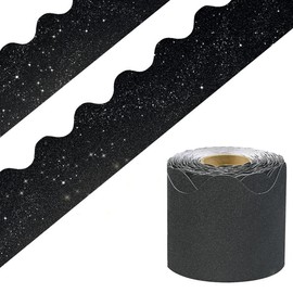 DMJUNCONG 68.9 Feet Glitter Bulletin Board Border Scalloped Bulletin Board Trim for Classroom Decoration,Bedroom Wall Decoration,Home Decoration,Birthday Party Decorations (Black)