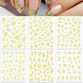 Holographic Gold Leaf Nail Art Stickers, Luxury Vine Leaf Nail Art Transfer Decals Design, Glitter Gold Floral Leaf Nail Adhesive Sticker for Fingernail Art, Women Girls Manicure Summer Decorations